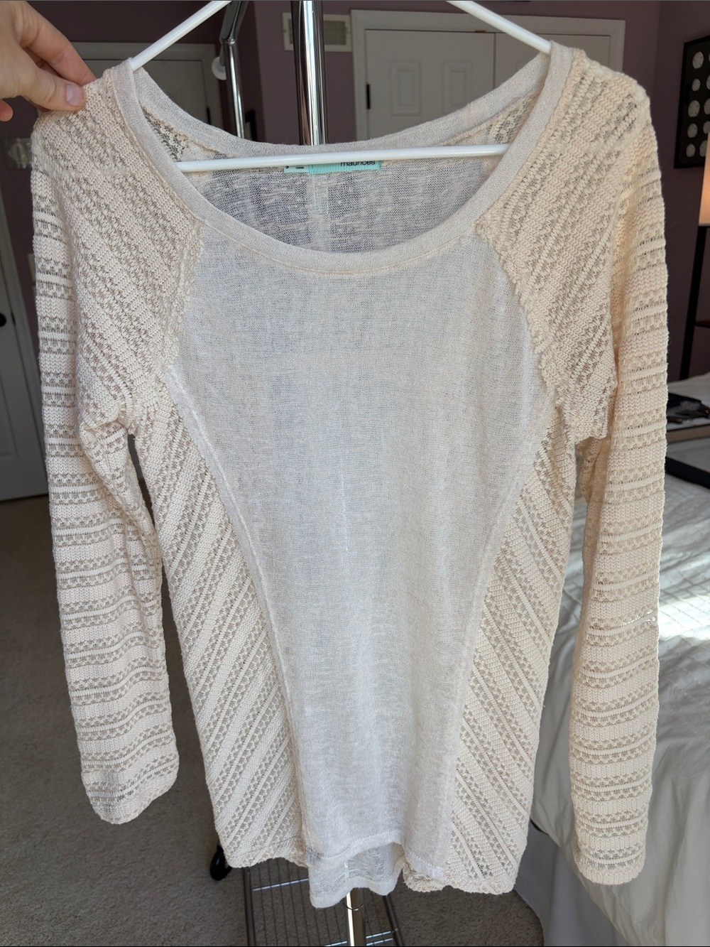 Maurices Cream Scoop Neck Knit Sweater with Textured Panels